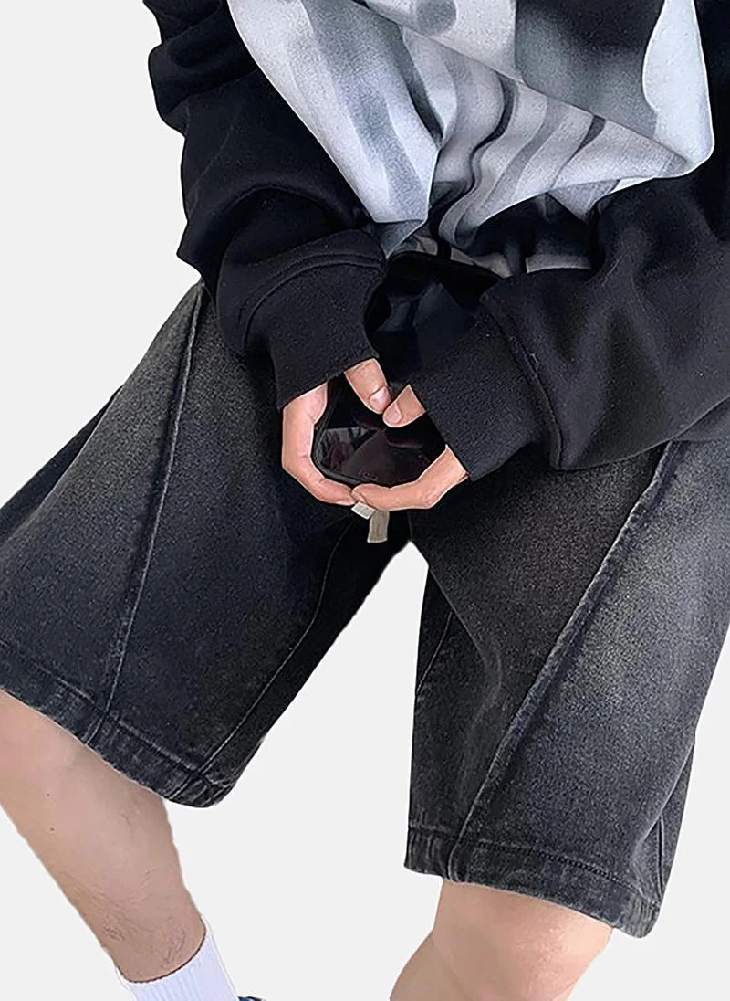 يونيكي Black Mid Rise Soild Relaxed Fit Shorts