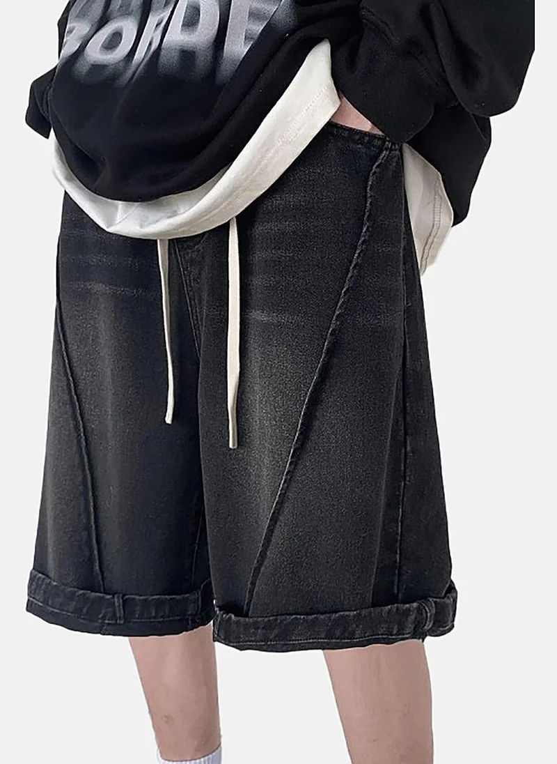 يونيكي Black Mid Rise Soild Relaxed Fit Shorts