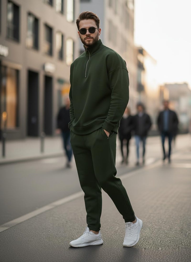 Mack Jonney Solid Half Zipper Track Suit for men | Co-ord Set | Warm Fleece Tracksuit Set | Full Sleeve Sweatshirt-M6182 - Image 5