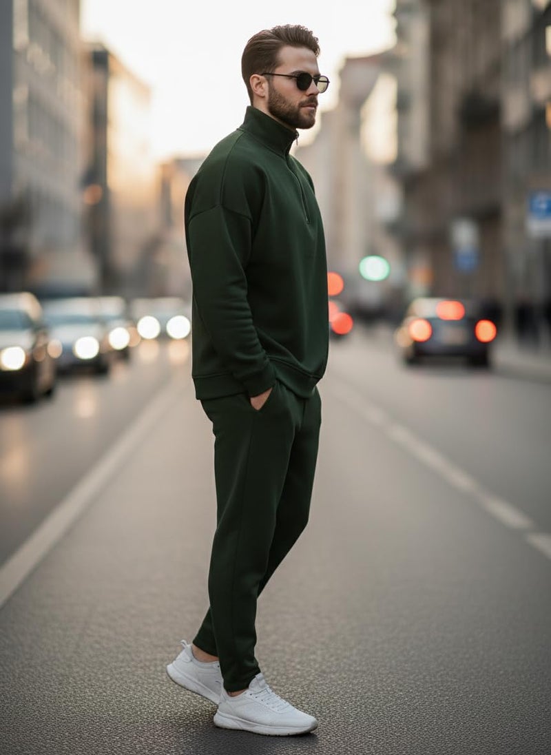 Mack Jonney Solid Half Zipper Track Suit for men | Co-ord Set | Warm Fleece Tracksuit Set | Full Sleeve Sweatshirt-M6182 - Image 3