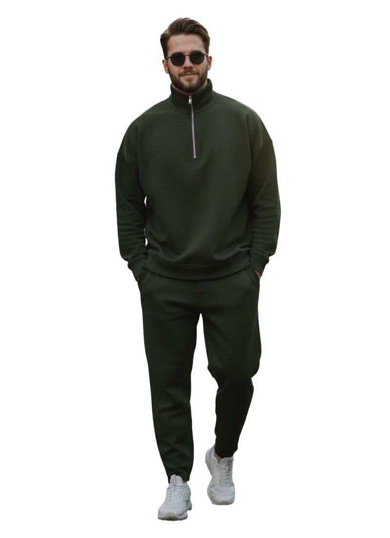 Mack Jonney Solid Half Zipper Track Suit for men | Co-ord Set | Warm Fleece Tracksuit Set | Full Sleeve Sweatshirt-M6182 - Image 1