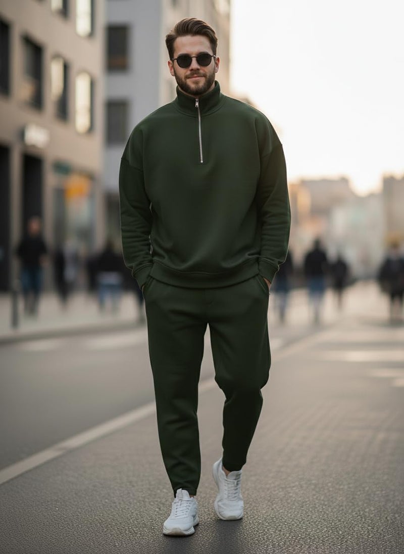 Mack Jonney Solid Half Zipper Track Suit for men | Co-ord Set | Warm Fleece Tracksuit Set | Full Sleeve Sweatshirt-M6182 - Image 2