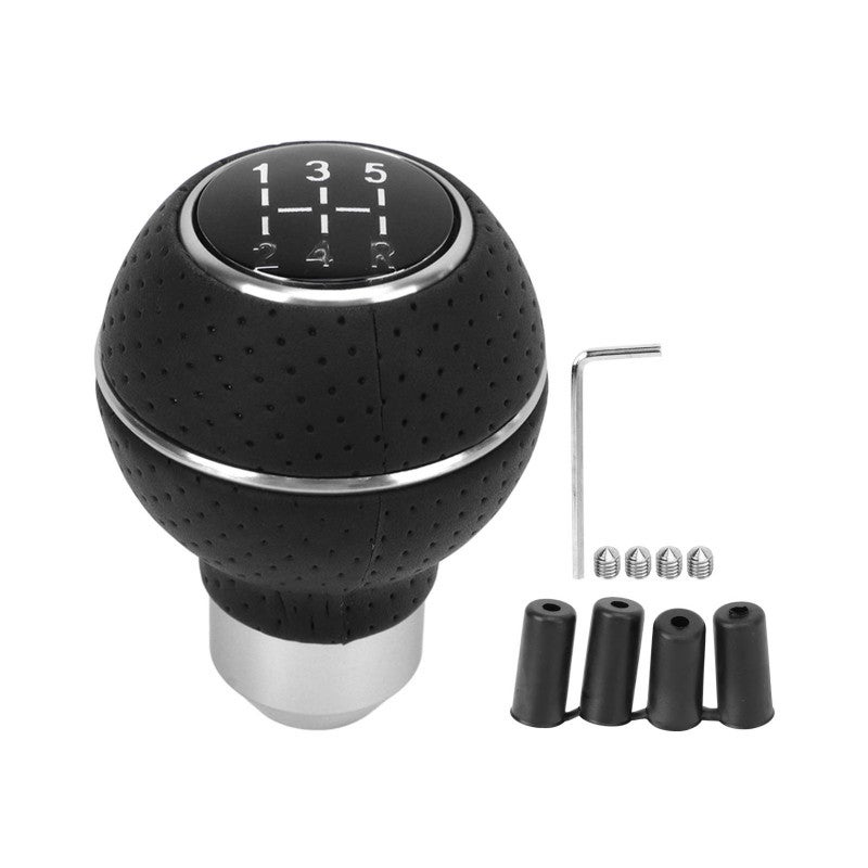 White Gear Shift Knob Artificial Leather Aluminium Alloy - Ideal Replacement with 4 Adapters - High Performance Car Gear Shifter for Safe Driving - Image 1