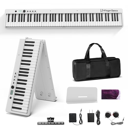 Finger Dance Folding Piano Keyboard 88 Keys, Portable Electric Keyboard with Bluetooth MIDI, Full Size Digital Piano, Wood Grain, Semi-Weighted, Touch Sensitive, with Storage Bag for Beginner - Image 1