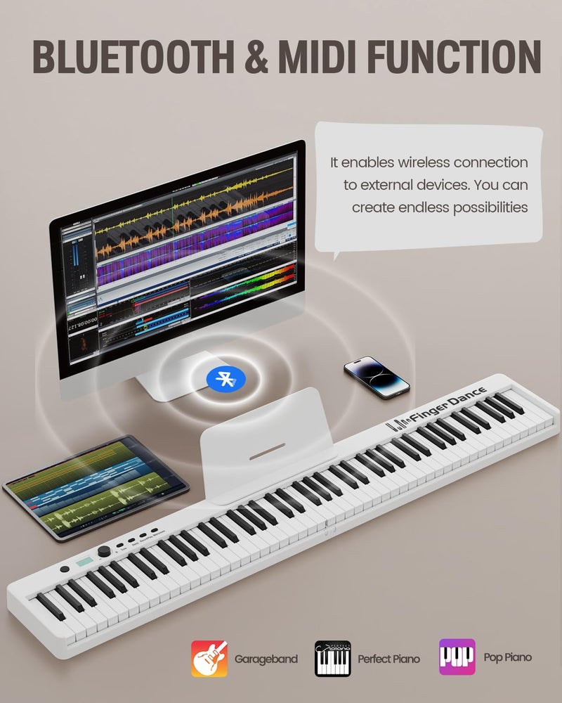 Finger Dance Folding Piano Keyboard 88 Keys, Portable Electric Keyboard with Bluetooth MIDI, Full Size Digital Piano, Wood Grain, Semi-Weighted, Touch Sensitive, with Storage Bag for Beginner - Image 3