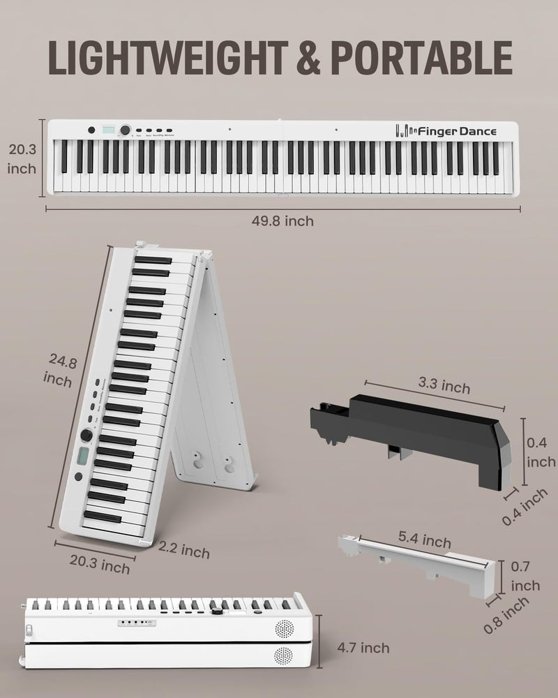 Finger Dance Folding Piano Keyboard 88 Keys, Portable Electric Keyboard with Bluetooth MIDI, Full Size Digital Piano, Wood Grain, Semi-Weighted, Touch Sensitive, with Storage Bag for Beginner - Image 4