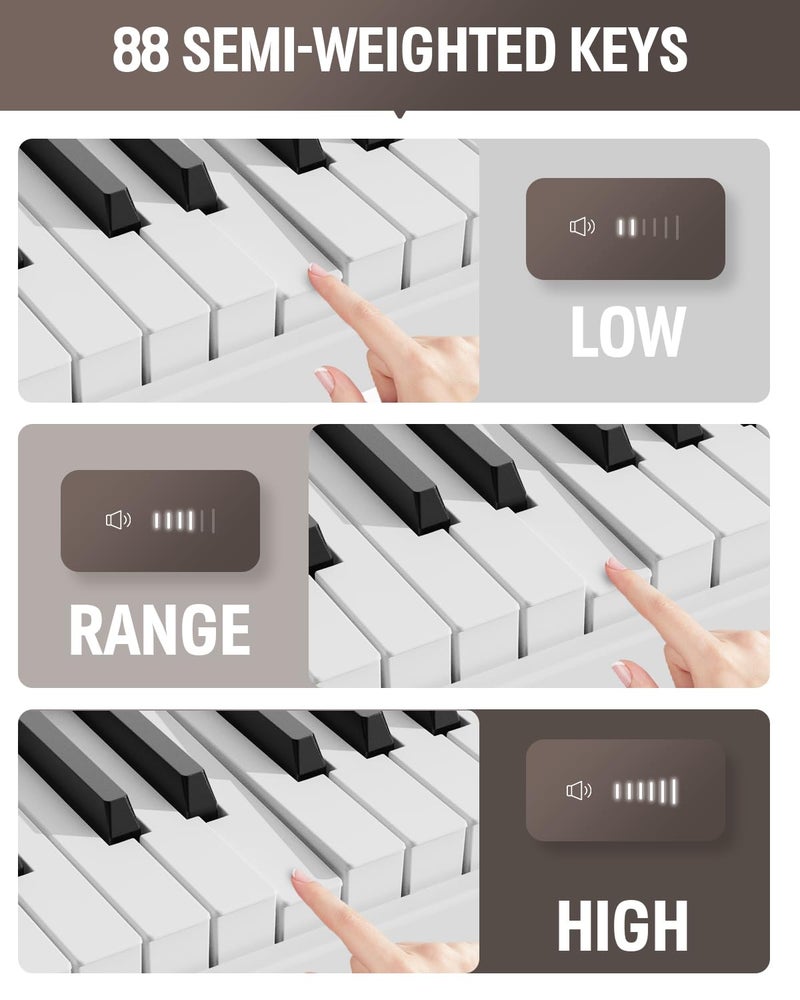 Finger Dance Folding Piano Keyboard 88 Keys, Portable Electric Keyboard with Bluetooth MIDI, Full Size Digital Piano, Wood Grain, Semi-Weighted, Touch Sensitive, with Storage Bag for Beginner - Image 5