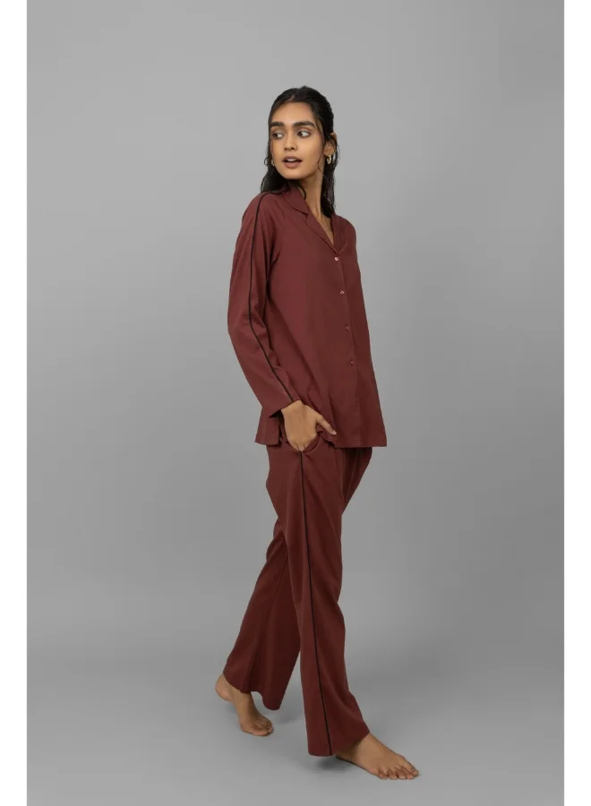 NeceSera Ruby Button Down Piping Pajama Set