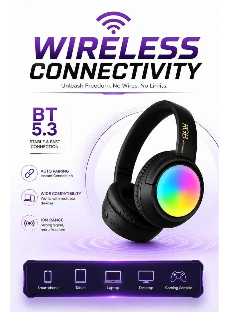 RGB Bluetooth Headphones Wireless LED Gaming Headset High Bass - Image 4