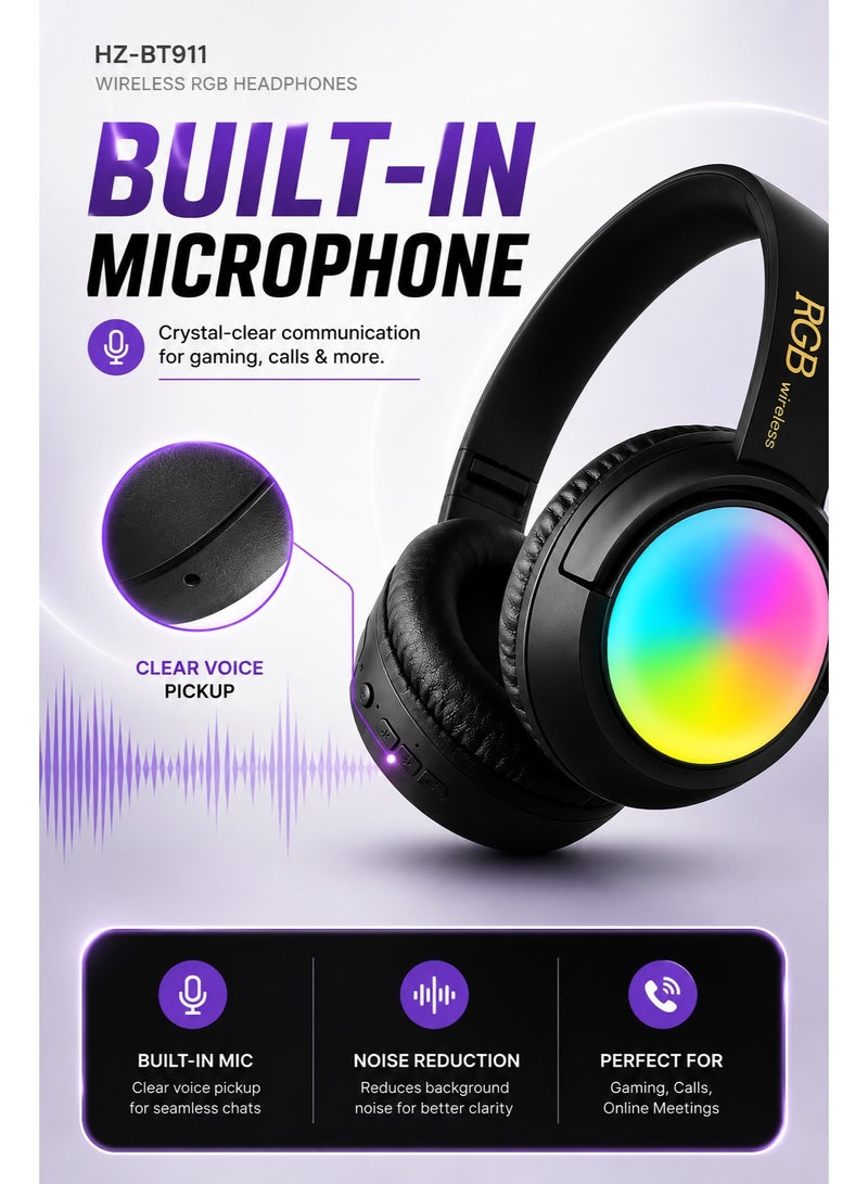 RGB Bluetooth Headphones Wireless LED Gaming Headset High Bass - Image 5