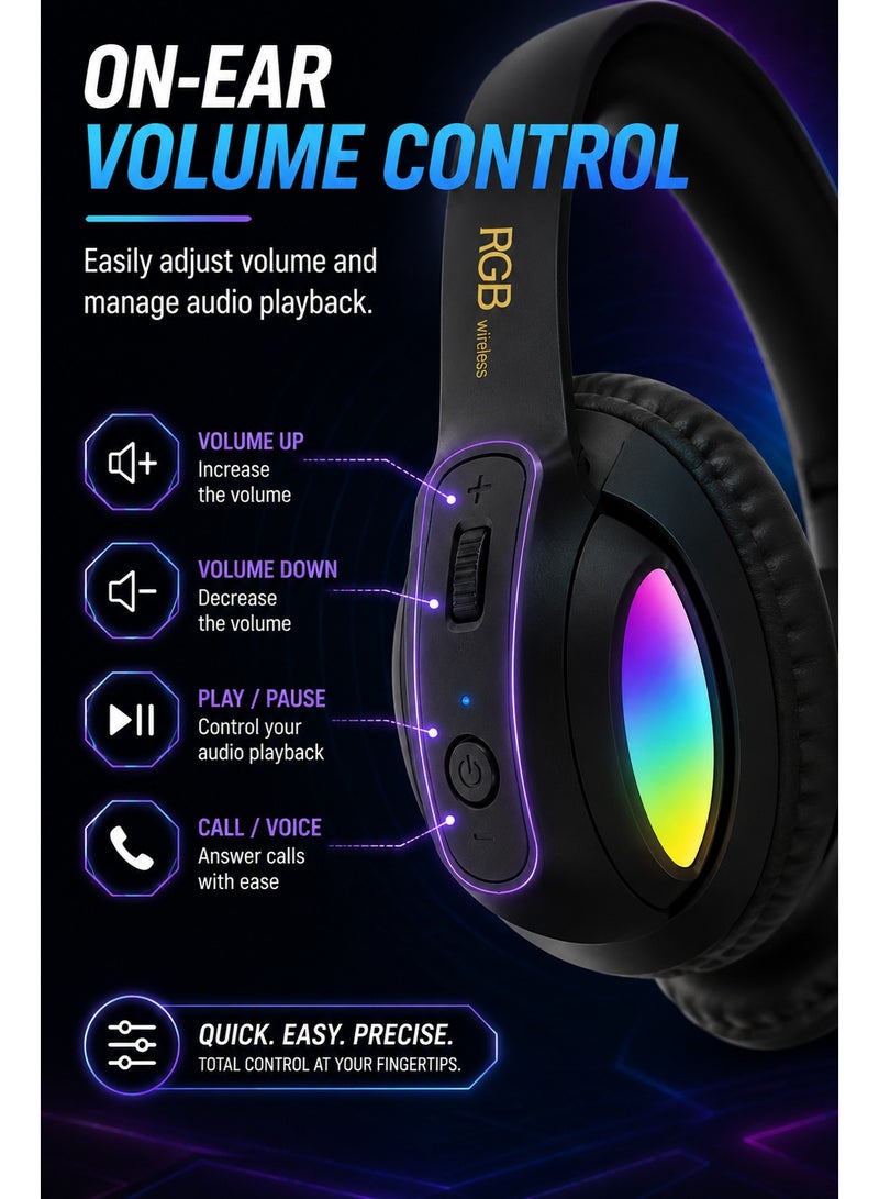 RGB Bluetooth Headphones Wireless LED Gaming Headset High Bass - Image 3