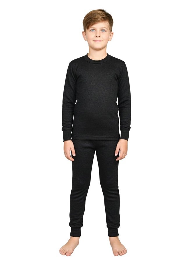 Lux Cott's Wool Boys Black Melange Round Neck Full Sleeves Thermal Top and Bottom Set (Size : 50cm)