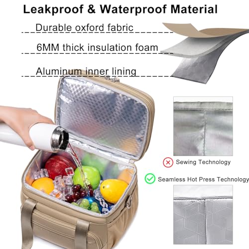 Weitars Insulated Lunch Box for Women Men-Dual Compartment Waterproof Reusable Large Lunch Bag Wide-Open Tote Cooler Bag for Working Picnic Hiking (15L) (Kahki) - Image 2