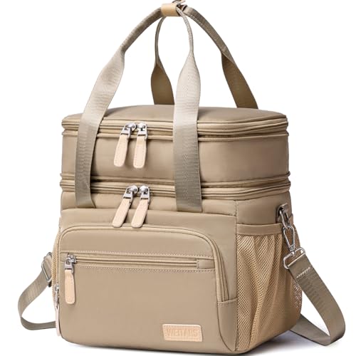 Weitars Insulated Lunch Box for Women Men-Dual Compartment Waterproof Reusable Large Lunch Bag Wide-Open Tote Cooler Bag for Working Picnic Hiking (15L) (Kahki) - Image 1