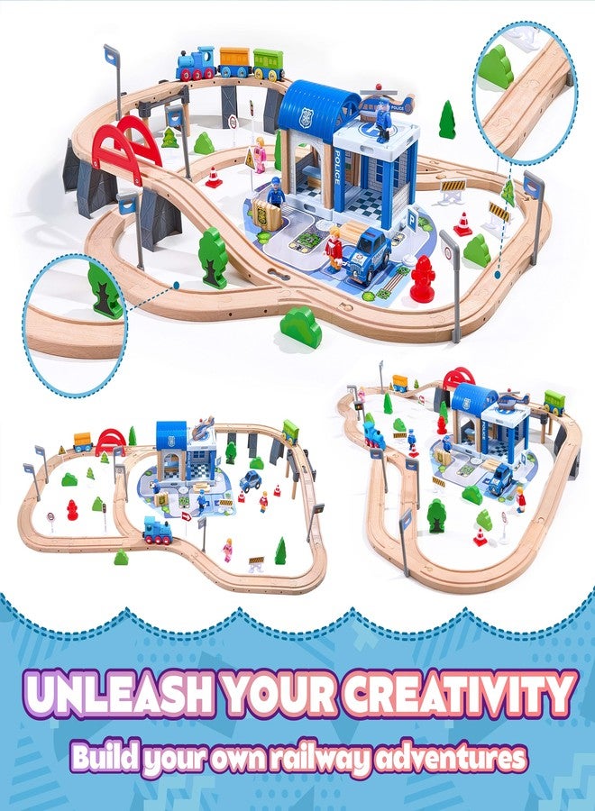 Vigorfun مجموعة قطار خشبي مكونة من 102 قطعة للأطفال من عمر 3-8 سنوات | مسار قابل للتوسيع والتخصيص | هدية لعبة STEM آمنة وغير سامة للأطفال الصغار والأطفال | متوافقة مع العلامات التجارية الكبرى - Image 3