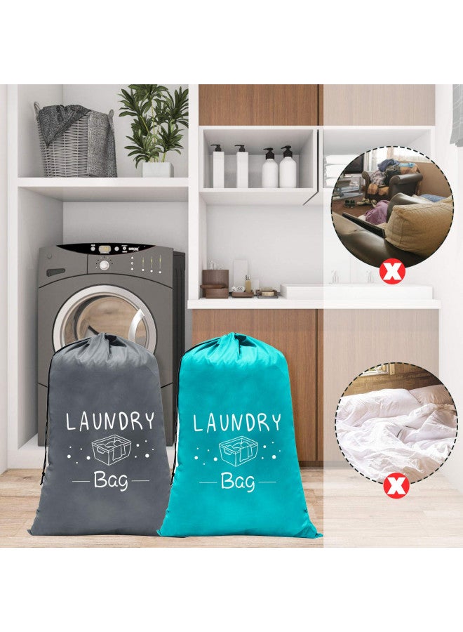 PASHOP 2 Pack Extra Large Travel Laundry Bags, Heavy Duty Camp Laundry Bag, Rip-Stop Machine Washable Dirty Clothes Organizer Bag with Drawstring Closure (Green+Grey, 24"*36")  - Image 2