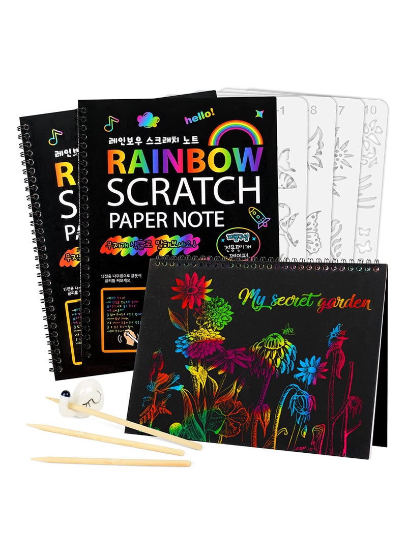 SOLARAE 3 Pack Scratch Art Paper Notebooks, Colored Magic Off Set for Kids Arts Crafts, Black Note Books Drawing Pad 3-12 Year Old Girls Boys Party Favor Game Project Kit - Image 1