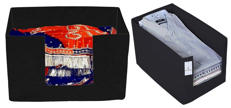 Kuber Industries Kuber Industries Non Woven 1 Piece Shirt Stacker and 1 Piece Foldable Rectangle Cloth Saree Stacker Cloth Wardrobe Organizer Wardrobe Organizer Black CTKTC038257 - Image 1
