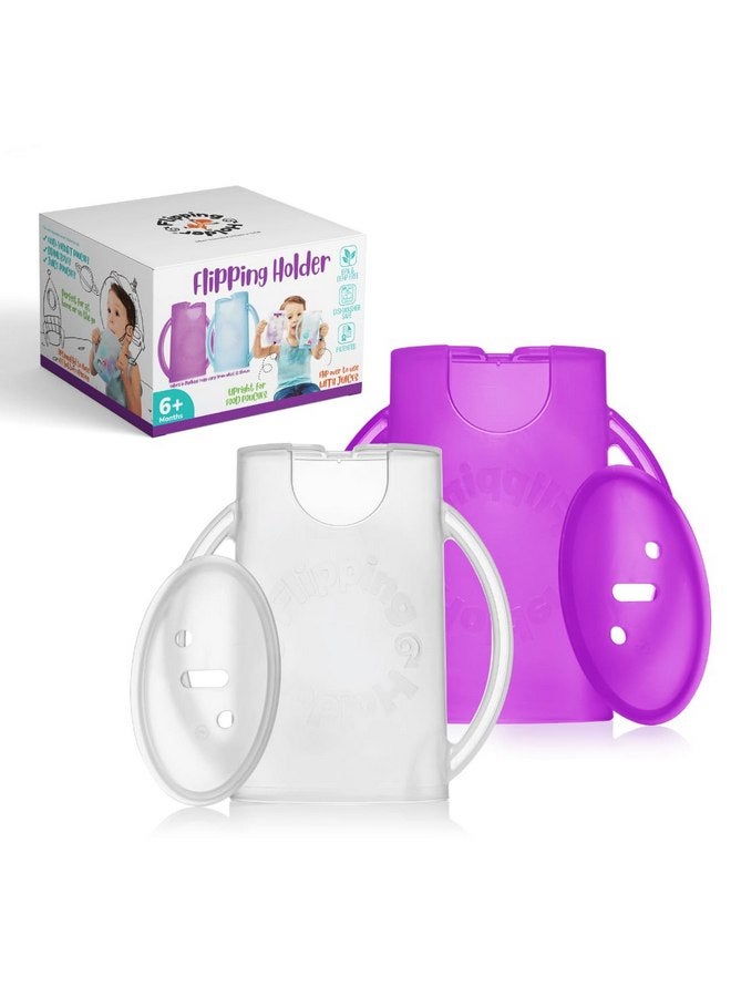 Flipping Holder Flipping Holder Squeeze Proof Food Pouch Holder for Toddlers, Babies, Kids, Mess Free No Squeeze Juice Box Drink and Applesauce Snack Holder with Easy Grip Handles and Lid - Image 1