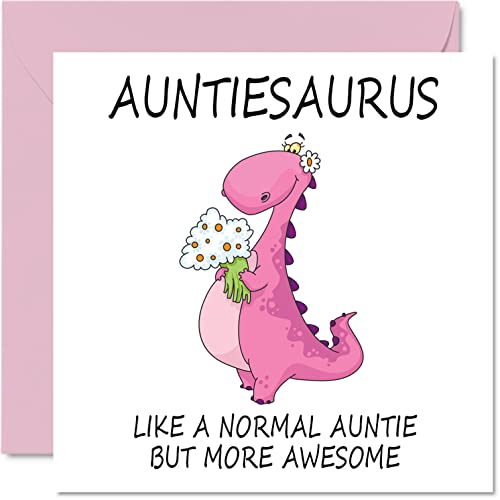 Stuff4 Birthday Cards for Aunt - Auntiesaurus - Aunt Birthday Card from Niece or Nephew, Happy Birthday Aunty, Auntie Dinosaur Birthday Card Gift, 5.7 x 5.7 Inch Seasonal Funny Greeting Cards Gifts - Image 1
