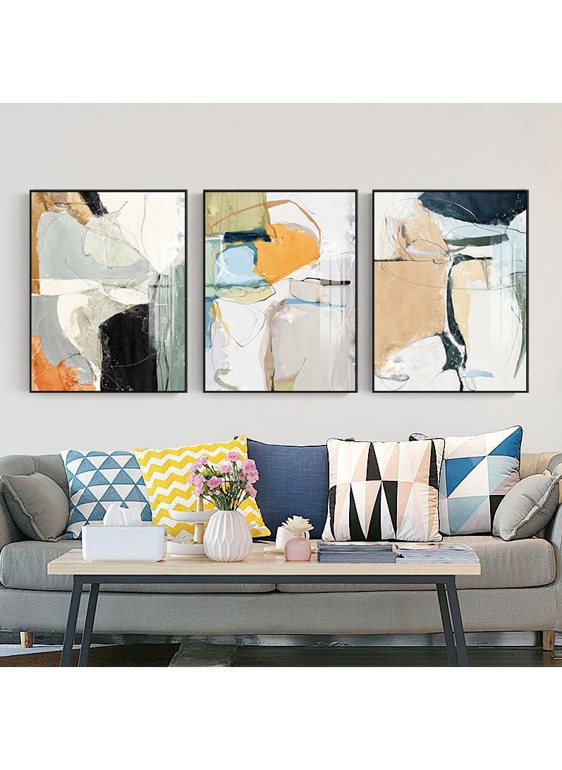 FASHION HOME 3PCS Wall Art Bright Style Minimalist Decor Modern Abstract Canvas Prints Poster Picture Framed Paintings Decorations  - Image 1