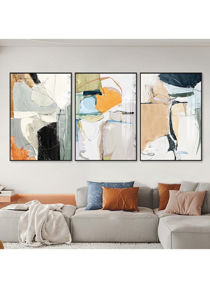 FASHION HOME 3PCS Wall Art Bright Style Minimalist Decor Modern Abstract Canvas Prints Poster Picture Framed Paintings Decorations  - Image 2