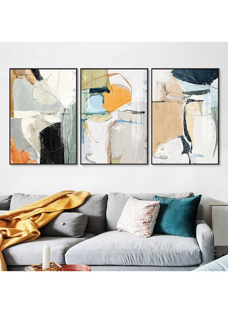 FASHION HOME 3PCS Wall Art Bright Style Minimalist Decor Modern Abstract Canvas Prints Poster Picture Framed Paintings Decorations  - Image 3