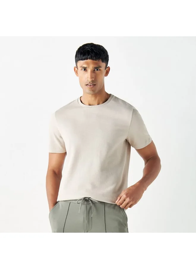 Iconic Iconic Textured T-shirt with Crew Neck and Short Sleeves