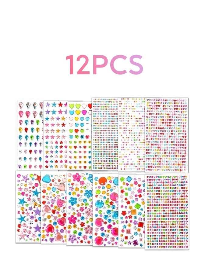 12 Pieces of Gem Stickers Rhinestones Self Adhesive Jewels Stickers Acrylic Gems Embellishment DIY Glitter Decorative Diamonds Small Stickers for Kids - Image 1
