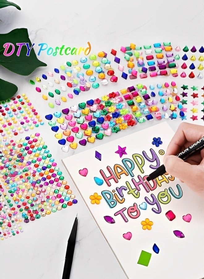 12 Pieces of Gem Stickers Rhinestones Self Adhesive Jewels Stickers Acrylic Gems Embellishment DIY Glitter Decorative Diamonds Small Stickers for Kids - Image 5