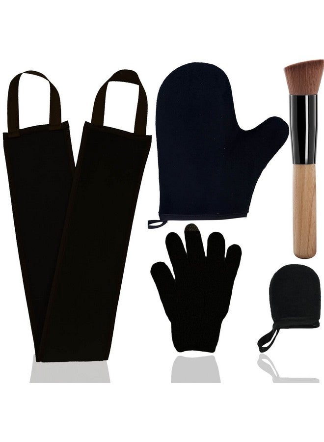 TSAIYI 5 Piece Self Tanning Mitt Applicator Set with Self Tan Glove Tanning Back Lotion Applicator Tanning Brush Tan Face Mitt Exfoliating Glove, for Self Sunless Tanning Tan (black)  - Image 1