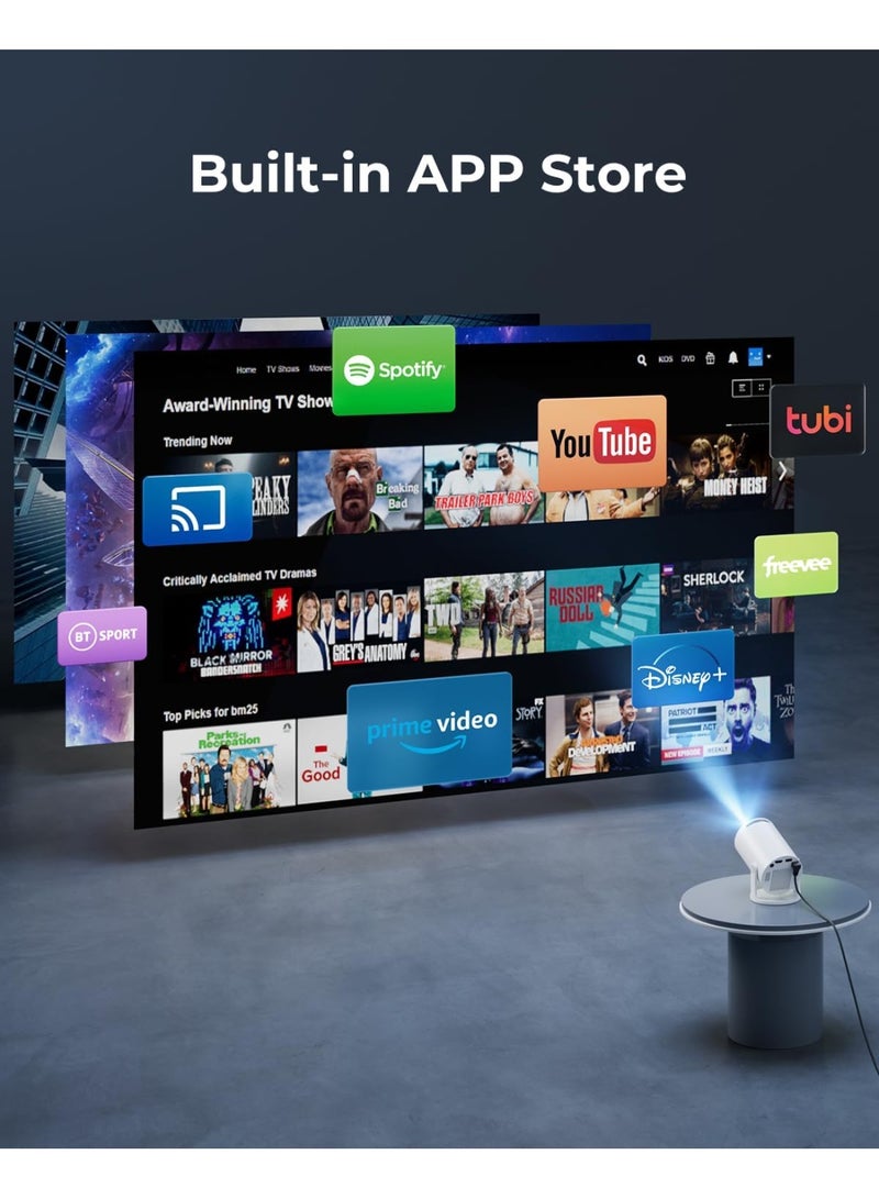 جهاز عرض صغير مع واي فاي وبلوتوث - تطبيقات مدمجة، جهاز عرض ذكي محمول مع دوران 180 درجة، كيستون تلقائي، يدعم 1080P، متوافق مع HDMI/USB/تي في ستيك/الهاتف الذكي/اللاب توب - Image 2