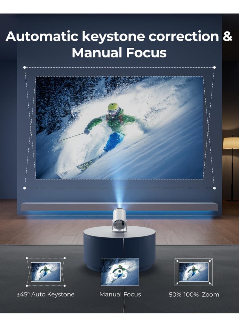 جهاز عرض صغير مع واي فاي وبلوتوث - تطبيقات مدمجة، جهاز عرض ذكي محمول مع دوران 180 درجة، كيستون تلقائي، يدعم 1080P، متوافق مع HDMI/USB/تي في ستيك/الهاتف الذكي/اللاب توب - Image 4