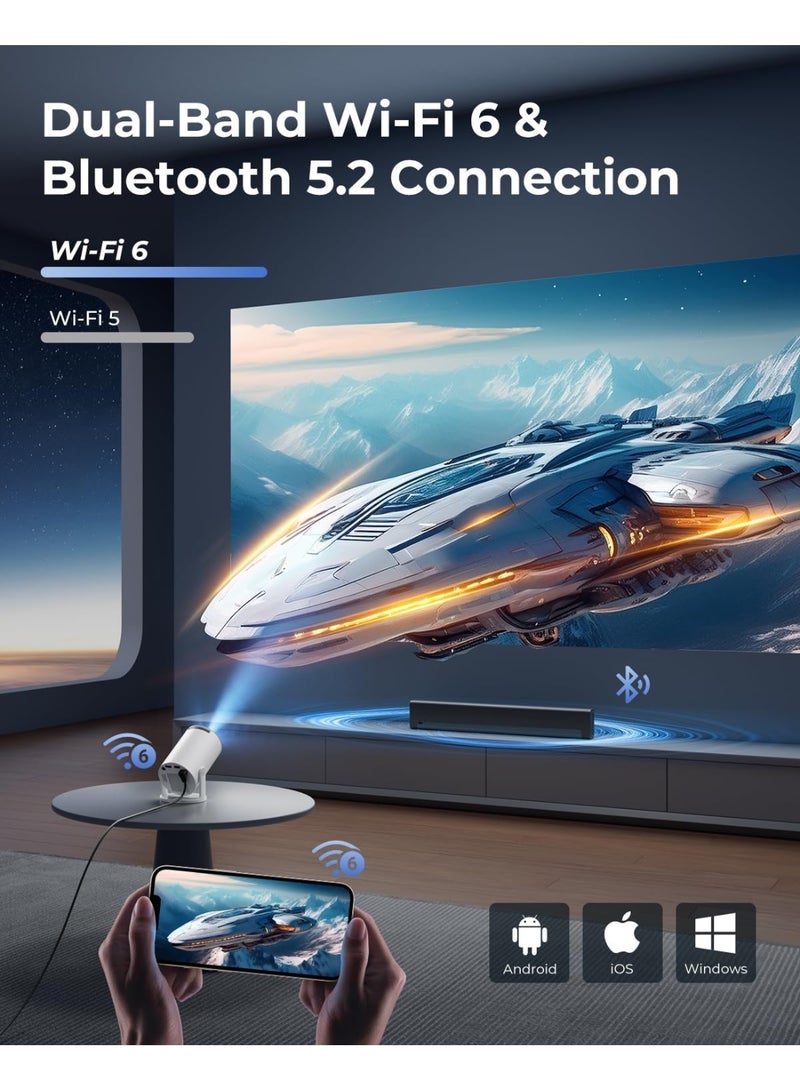 جهاز عرض صغير مع واي فاي وبلوتوث - تطبيقات مدمجة، جهاز عرض ذكي محمول مع دوران 180 درجة، كيستون تلقائي، يدعم 1080P، متوافق مع HDMI/USB/تي في ستيك/الهاتف الذكي/اللاب توب - Image 5