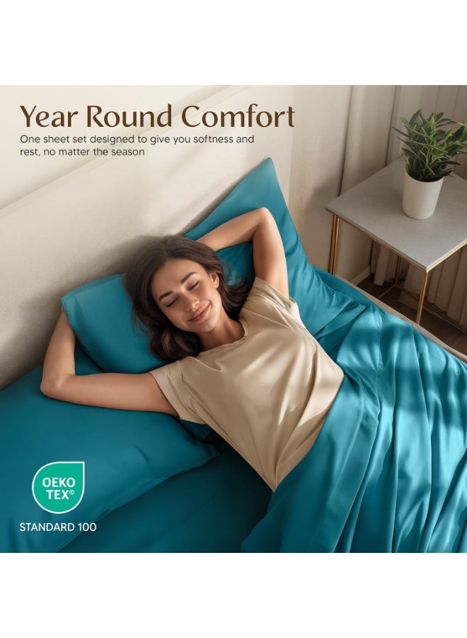 Utopia Bedding Queen Sheet Set â€“ 4 Piece Bed Sheets for Queen Size Bed, Soft and Breathable Microfiber, Includes 1 Fitted Sheet, 1 Flat Sheet and 2 Pillowcases (Denim Blue) - Image 2