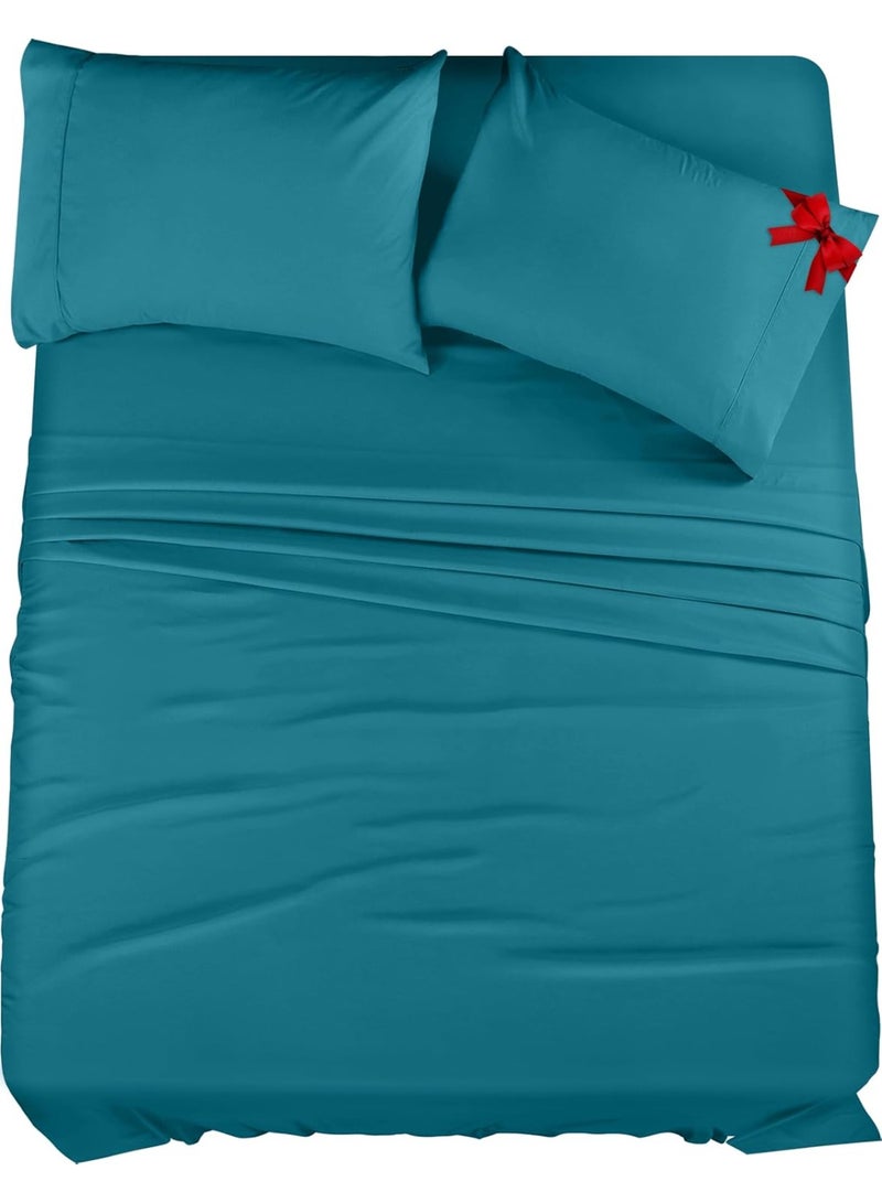 Utopia Bedding Queen Sheet Set â€“ 4 Piece Bed Sheets for Queen Size Bed, Soft and Breathable Microfiber, Includes 1 Fitted Sheet, 1 Flat Sheet and 2 Pillowcases (Denim Blue) - Image 1