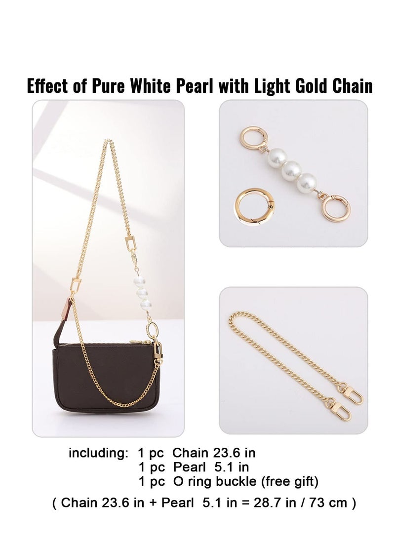 KASTWAVE - Bag Extension Chain, 23 Inch Purse Chain with Pearl Strap Spring O Ring Buckle Gold Replacement Strap Universal Handbag Shoulder Crossbody Bag Chain Strap Extender Women'S Gift - Image 1