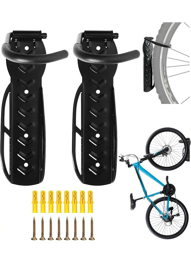 Bike Wall Mount Hooks, 2 Pack Vertical Bike Rack Heavy Duty Bike Rack Garage with Rubber Coated Hooks for Hanging Road, Mountain, and Hybrid Bicycle and for Garage Storage-Holds Upto 66Lbs - Image 1