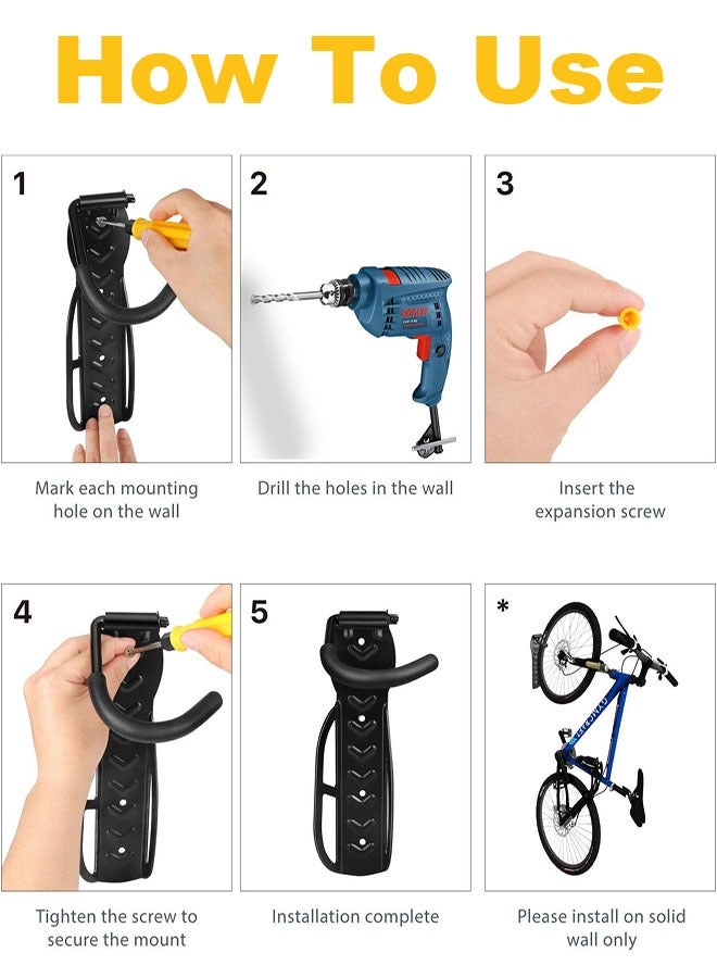 Bike Wall Mount Hooks, 2 Pack Vertical Bike Rack Heavy Duty Bike Rack Garage with Rubber Coated Hooks for Hanging Road, Mountain, and Hybrid Bicycle and for Garage Storage-Holds Upto 66Lbs - Image 4