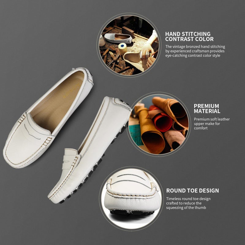 Artisure Women's Classic Handsewn White Genuine Leather Penny Loafers Driving Moccasins Casual Boat Shoes Slip On Fashion Office Comfort Flats 9.5 M US SKS-1221BAI95 - Image 5