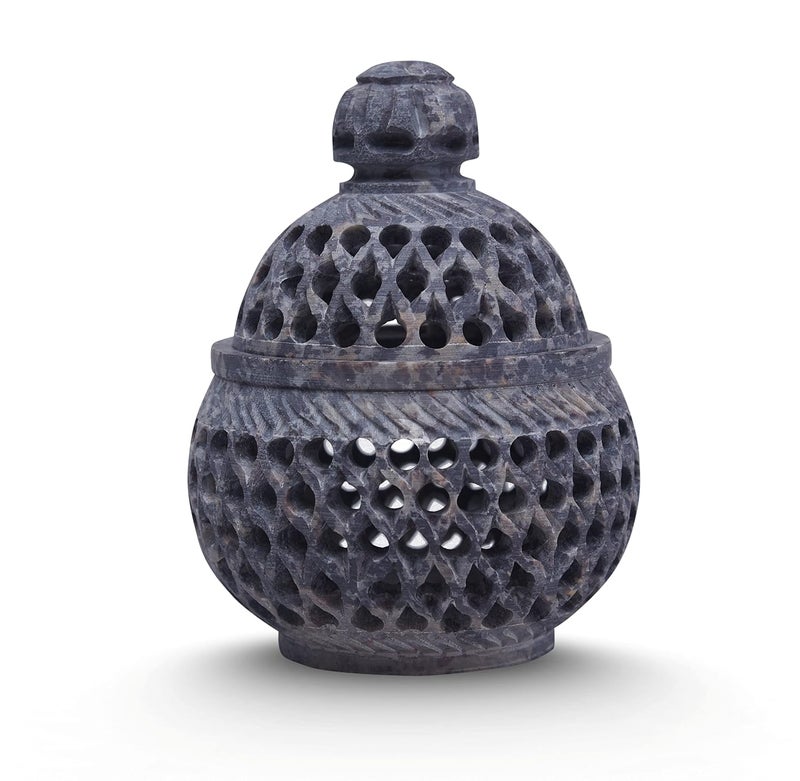 IYBMarble Soapstone Tea Light Candle Holder Handi ShapePerfect Handmade jaali CarvedDecorative for Home and Office Decor 2 Free TLight