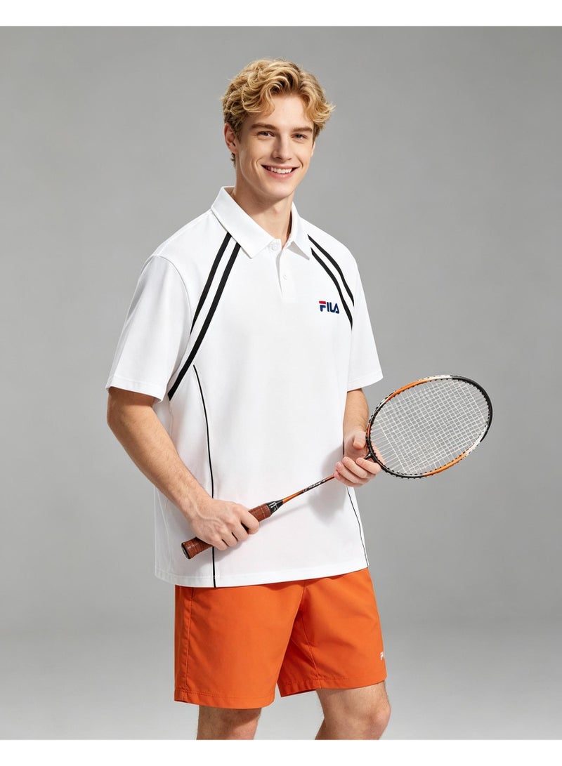 FILA Contrasting Semi-Zipped Polo Shirt for Men and Women Summer Loose Shoulder Short Sleeve Retro Lapel T-shirt - Image 5