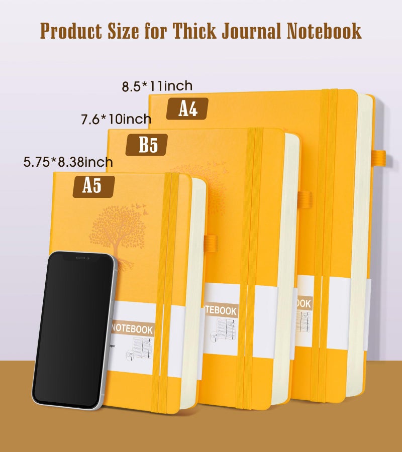 Ansopu Lined Journal Notebook, 365 Pages A4 Large Journals for Writing Ruled Notebook, Hardcover Leather Journal for Women Men, Daily Notebook for Work, Note Taking, 100Gsm Thick Paper ( 8.5" x 11" Yellow) - Image 2