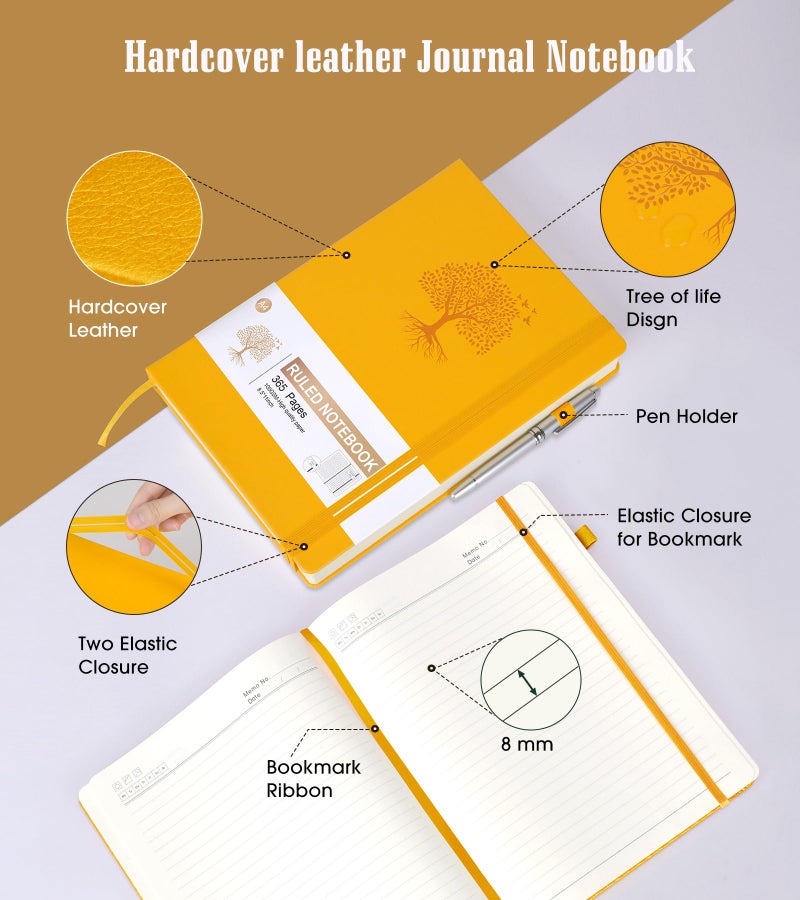 Ansopu Lined Journal Notebook, 365 Pages A4 Large Journals for Writing Ruled Notebook, Hardcover Leather Journal for Women Men, Daily Notebook for Work, Note Taking, 100Gsm Thick Paper ( 8.5" x 11" Yellow) - Image 4