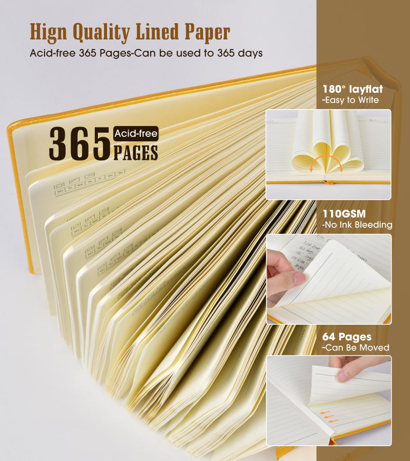 Ansopu Lined Journal Notebook, 365 Pages A4 Large Journals for Writing Ruled Notebook, Hardcover Leather Journal for Women Men, Daily Notebook for Work, Note Taking, 100Gsm Thick Paper ( 8.5" x 11" Yellow) - Image 3