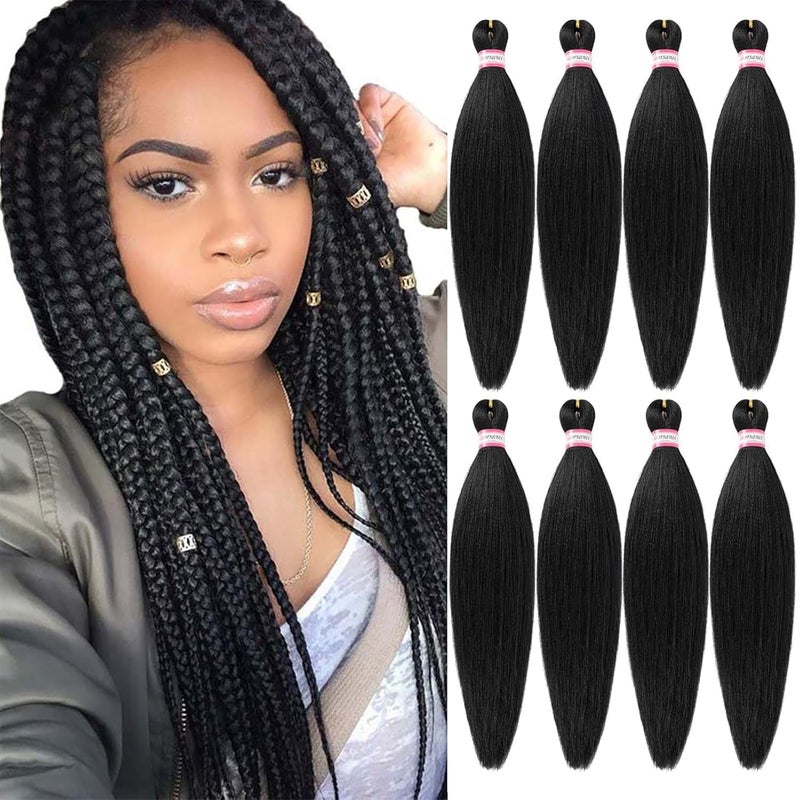 Dorsanee Pre Stretched Braiding Hair 20 Inch 8 Packs Natural Black Professional Braiding Hair for Braids Soft Yaki Texture Hot Water Setting Synthetic Hair Extensions (20inch,#1B)