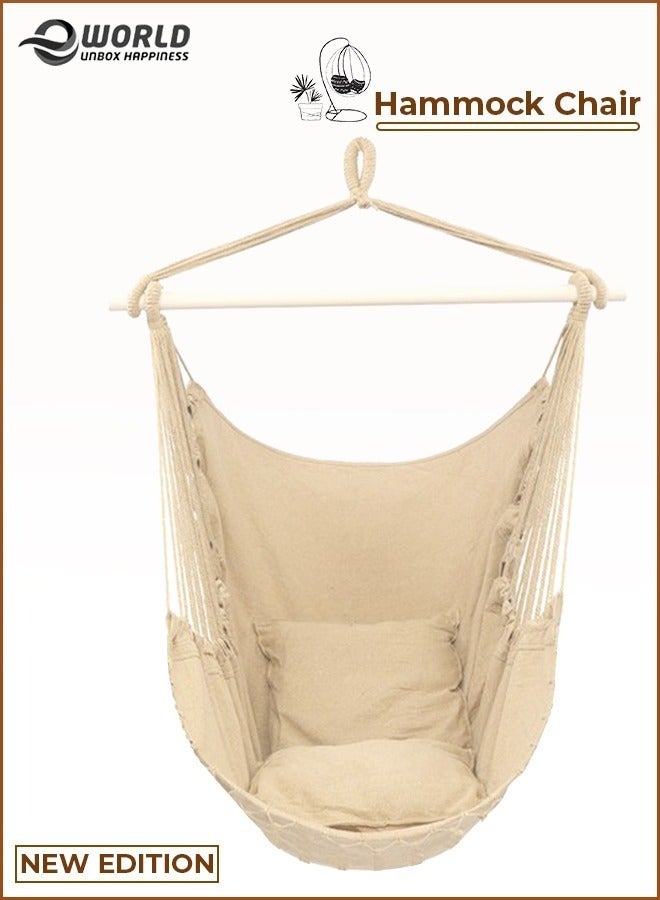 Eworld Hammock Chair Hanging Rope Swing with 2 Cushions and Wood Spreader Bar for Home Indoor Bedroom or Patio Outdoor  - Image 1