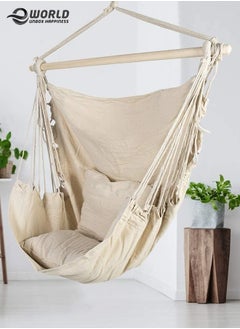Eworld Hammock Chair Hanging Rope Swing with 2 Cushions and Wood Spreader Bar for Home Indoor Bedroom or Patio Outdoor  - Image 3