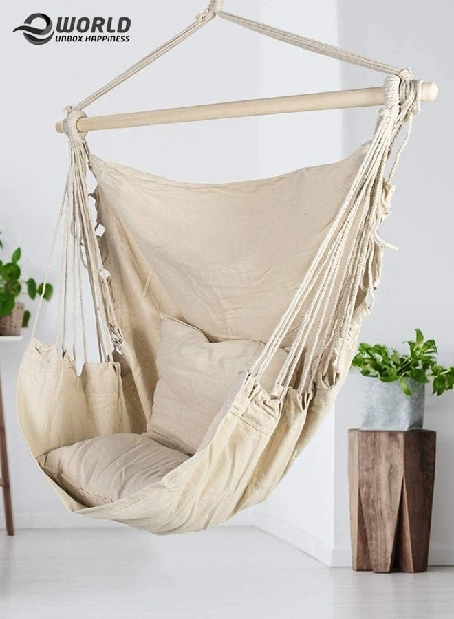 Eworld Hammock Chair Hanging Rope Swing with 2 Cushions and Wood Spreader Bar for Home Indoor Bedroom or Patio Outdoor  - Image 3