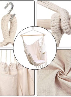 Eworld Hammock Chair Hanging Rope Swing with 2 Cushions and Wood Spreader Bar for Home Indoor Bedroom or Patio Outdoor  - Image 4
